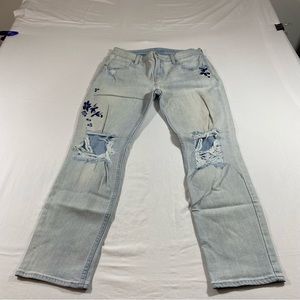 Old Navy Boyfriend Straight Jeans Droit Size 4 Distressed Embroidered Je…